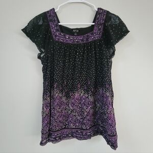 Apt 9 Babydoll Black Sheer Top Women's Size M Y2K Whimsigoth Fairy Phoebe Goth